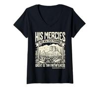 Women's His Mercies are New Each Morning Lamentations 3 23 Verse V-Neck T-Shirt