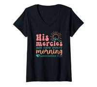Womens His Mercies are New Every Morning - Lamentations 3:23 V-Neck T-Shirt