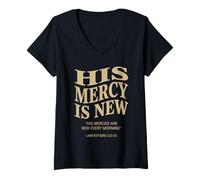 Women's His Mercy is New Lamentations 3:22 Christian Bible Verse V-Neck T-Shirt
