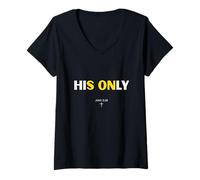 Womens His only Son Christian Design. V-Neck T-Shirt