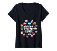 Women's Hispanic Heritage Month All Countries Flag Inspiration Pride V-Neck T-Shirt