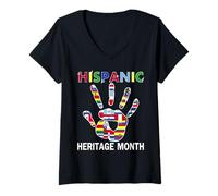 Womens Hispanic Heritage Month All Countries Flags Hand V-Neck T-Shirt