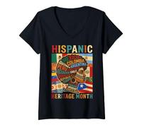 Women's Hispanic Heritage Month Countries Flags Profile V-Neck T-Shirt