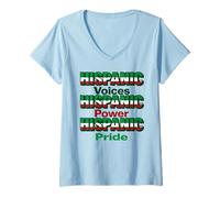 Womens Hispanic Voices Power Pride Apparel Mexican Heritage Colors V-Neck T-Shirt