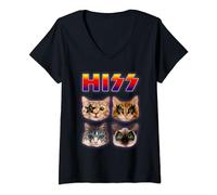 Womens Hiss Funny Cats Kittens Rock Rockin V-Neck T-Shirt