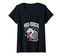 Womens HISS-TERICAL Funny Possum Pun Humor Joke V-Neck T-Shirt