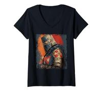 Womens Historical Knights Templar Christian Crusade Warrior V-Neck T-Shirt