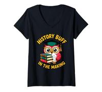 Womens History Buff In The Making Owl Student Books Cute Funny V-Neck T-Shirt