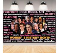 Womens History Month Decorations,National Women's Day Backdrop Inspirational Women of History Banner Happy Women's History Month Decoration for Home Party Board Decor-5.9×3.6ft (Black and Pink)