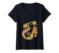 Womens Hit ’Em with The 6 7 Soccer Meme Tee Rainbow Flick Move V-Neck T-Shirt