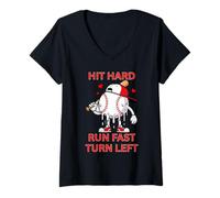 Women's Hit Hard Run Fast Turn Left Melting Baseball Cartoon V-Neck T-Shirt