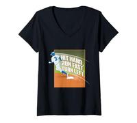 Women's Hit Hard, Run Fast, Turn Left. V-Neck T-Shirt