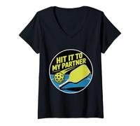 Womens Hit It to My Partner Pickleball Doubles Paddle - V-Neck T-Shirt