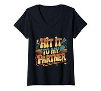 Womens Hit It to My Partner Pickleball Doubles Paddle - V-Neck T-Shirt