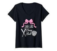 Women's Hit The Dang Ball Baseball Player Girl Coquette V-Neck T-Shirt