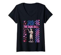 Women's Hit The Dang Ball Funny Baseball Player V-Neck T-Shirt