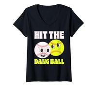 Women's Hit The Dang Ball Funny Baseball Softball V-Neck T-Shirt