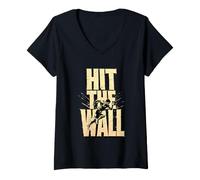 Women's Hit The Wall Runner Marathon Motivation Typography V-Neck T-Shirt