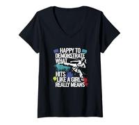 Womens Hits Like A Girl Martial Arts Pride Quote V-Neck T-Shirt