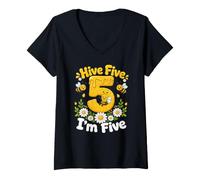 Women's Hive Five I'm Five Bee 5th Birthday 5 Years Old V-Neck T-Shirt