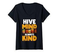 Womens Hive Mind Always Kind - Positive Beekeeper Kindness V-Neck T-Shirt