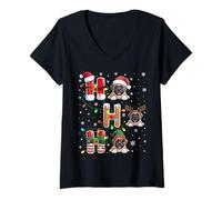 Womens Ho Ho Ho Mastiff Dog Christmas Elf Santa Reindeer Xmas V-Neck T-Shirt