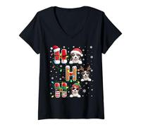 Womens Ho Ho Ho Saint Bernard Dog Christmas Elf Santa Reindeer Xmas V-Neck T-Shirt