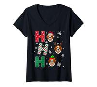 Womens Ho Ho Ho Saint Bernard Dog Matching Christmas Santa Elf Xmas V-Neck T-Shirt