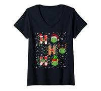 Womens Ho Ho Ho Santa Reindeer Hat Elf Iguana Animal Christmas V-Neck T-Shirt