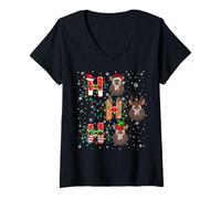 Womens Ho Ho Ho Santa Reindeer Hat Elf Pangolin Animal Christmas V-Neck T-Shirt