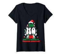 Womens Ho Ho Ho Santa's Favourite Teaching Assistant Fun Christmas V-Neck T-Shirt