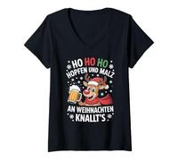 Womens Ho Ho HOL mir mal EIN Bier Rentier Spruch Lustig Weihnachts V-Neck T-Shirt