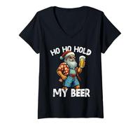 Womens Ho Ho Hold My Beer Funny Santa Drinking Christmas in July V-Neck T-Shirt