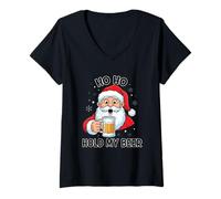Womens Ho Ho Hold My Beer Santa Claus Fun V-Neck T-Shirt