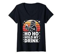 Womens Ho Ho Hold My Drink Christmas Santa Party Humor V-Neck T-Shirt