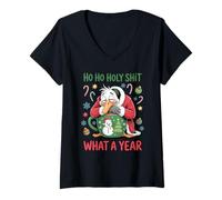 Womens Ho Ho Holy Sh Funny Christmas Duck Holiday Humor V-Neck T-Shirt