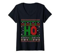 Womens Ho Ugly Christmas Sweater Where's My Ho at Santa Family Xmas V-Neck T-Shirt