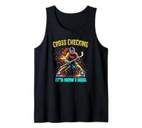 Womens Hockey Color Splatter Cross Checking I How I Hug Tank Top