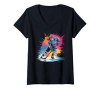 Womens Hockey Girl Colorful Design Skater Female Ice Hockey Girls V-Neck T-Shirt