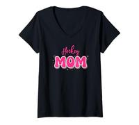 Women's Hockey Mom in Fun Bubble Letters V-Neck T-Shirt