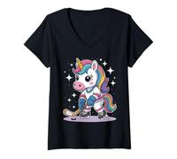 Womens Hockey Unicorn Ice Hockey Cute Funny Girls Winter Sport V-Neck T-Shirt