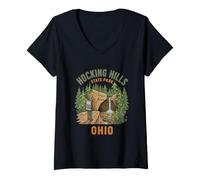 Women's Hocking Hills State Park Ohio Hiking Camping Retro Outdoors V-Neck T-Shirt
