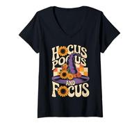 Womens Hocus Pocus and Focus Halloween Design V-Neck T-Shirt