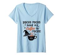 Womens Hocus Pocus I Need Coffee To Focus Witchy Caffeine V-Neck T-Shirt