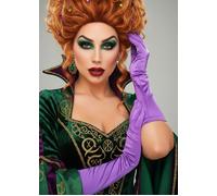 Womens Hocus Pocus Witch Fancy Dress Winifred Sanderson Style Long Purple Gloves