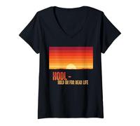 Womens Hodl hold on for a dear life bitcoins sats stack bitcoin V-Neck T-Shirt