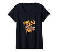 Womens HODL Like a Boss Bitcoin Bull V-Neck T-Shirt