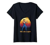 Womens HODL Like a Legend Strong Mindset Wealth Freedom Bitcoin V-Neck T-Shirt