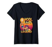Womens HODL Like a Legend Strong Mindset Wealth Freedom Bitcoin V-Neck T-Shirt