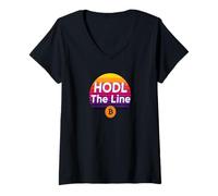 Womens Hodl the line freedom money crypto power stack bitcoin V-Neck T-Shirt